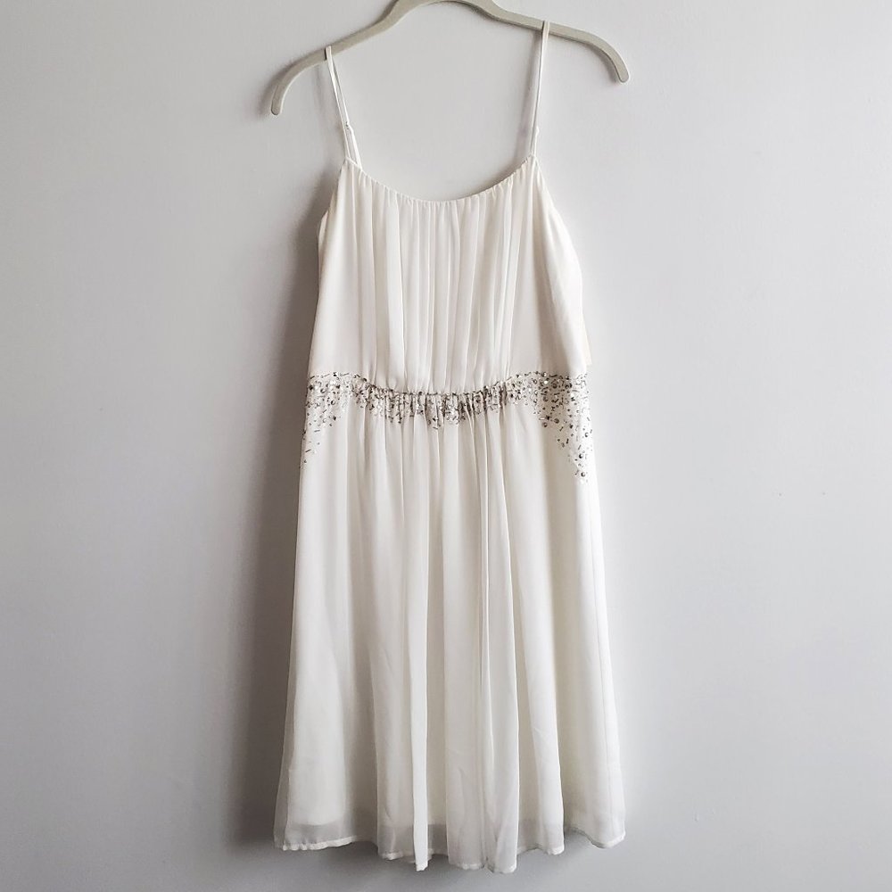 Calvin Klein Chiffon Dress with Silver Beading Post Wedding Cocktail Party Dress
